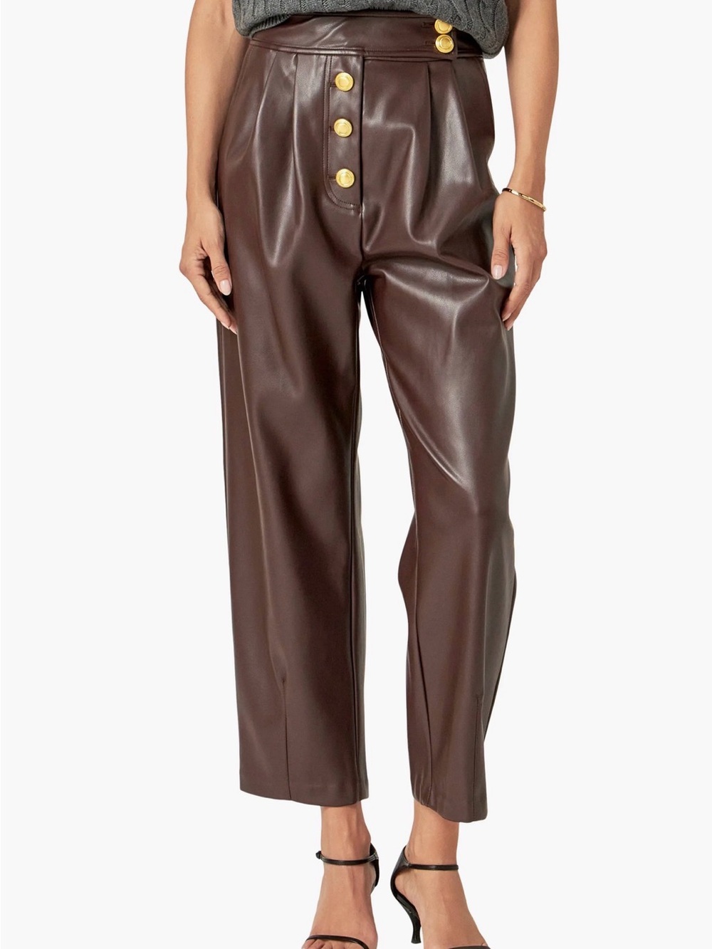 English Factory Button Fly Faux Leather Ankle Pants
